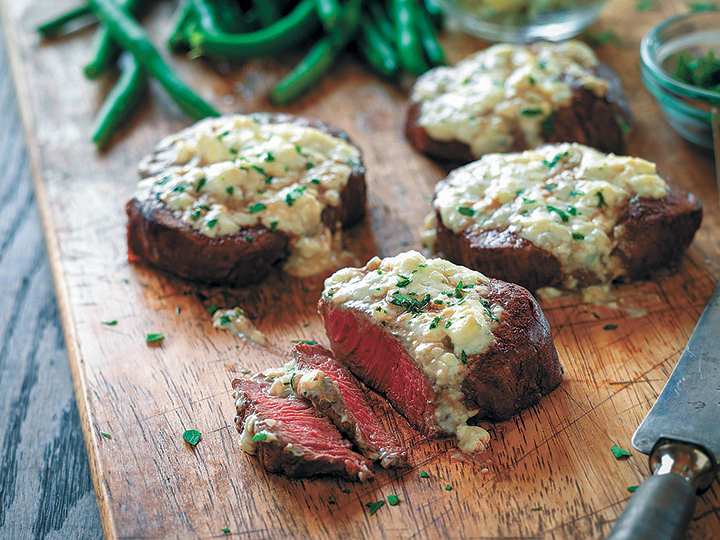 BEEF TENDERLOIN STEAKS with BLUE CHEESE TOPPING